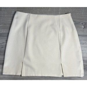 Linen Mini Skirt Beige Nasty Gal Front Slits Skirt Size 12 Never Worn